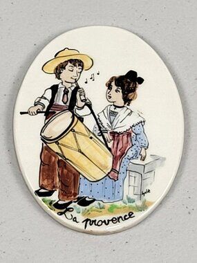 Vtg Art Tile La Provence Porcelain Medallion Ceramic Signed Handmade '50s France